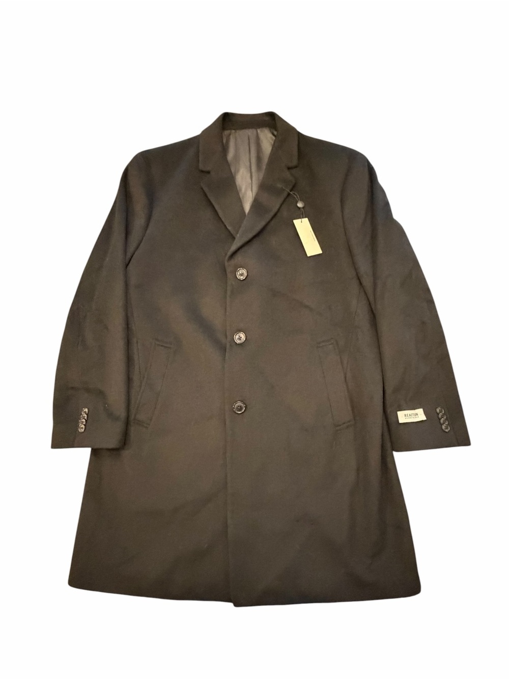 Reaction Kenneth Cole Men's Black Raburn Wool Blend Overcoat 44R New $350 City